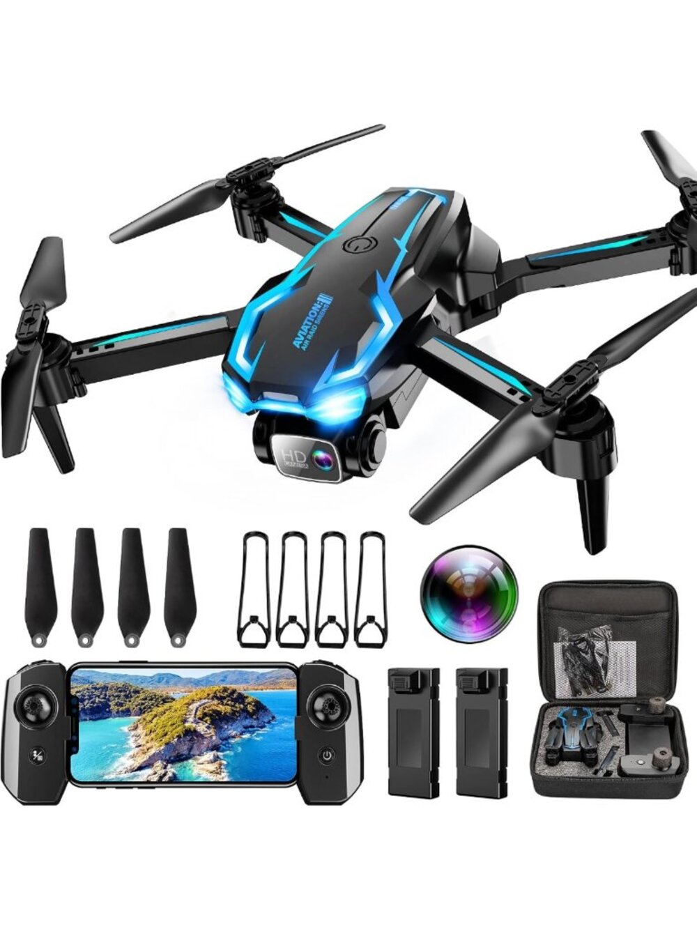 2K HD Camera Drone for Adults - Foldable, Altitude Hold, 3 Speed Modes, 2